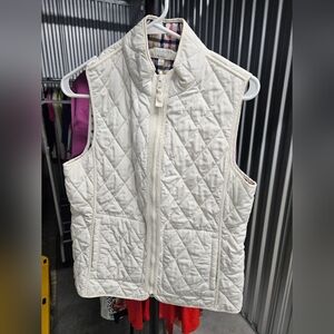 Women' Talbots Quilted Vest - Reversible White & Multi Color Plaid Size Small